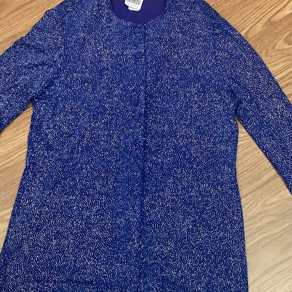 R&M Richards Karen Kwong Button Up Top Sequin Stretch Made In USA Shimmer - Picture 7 of 13